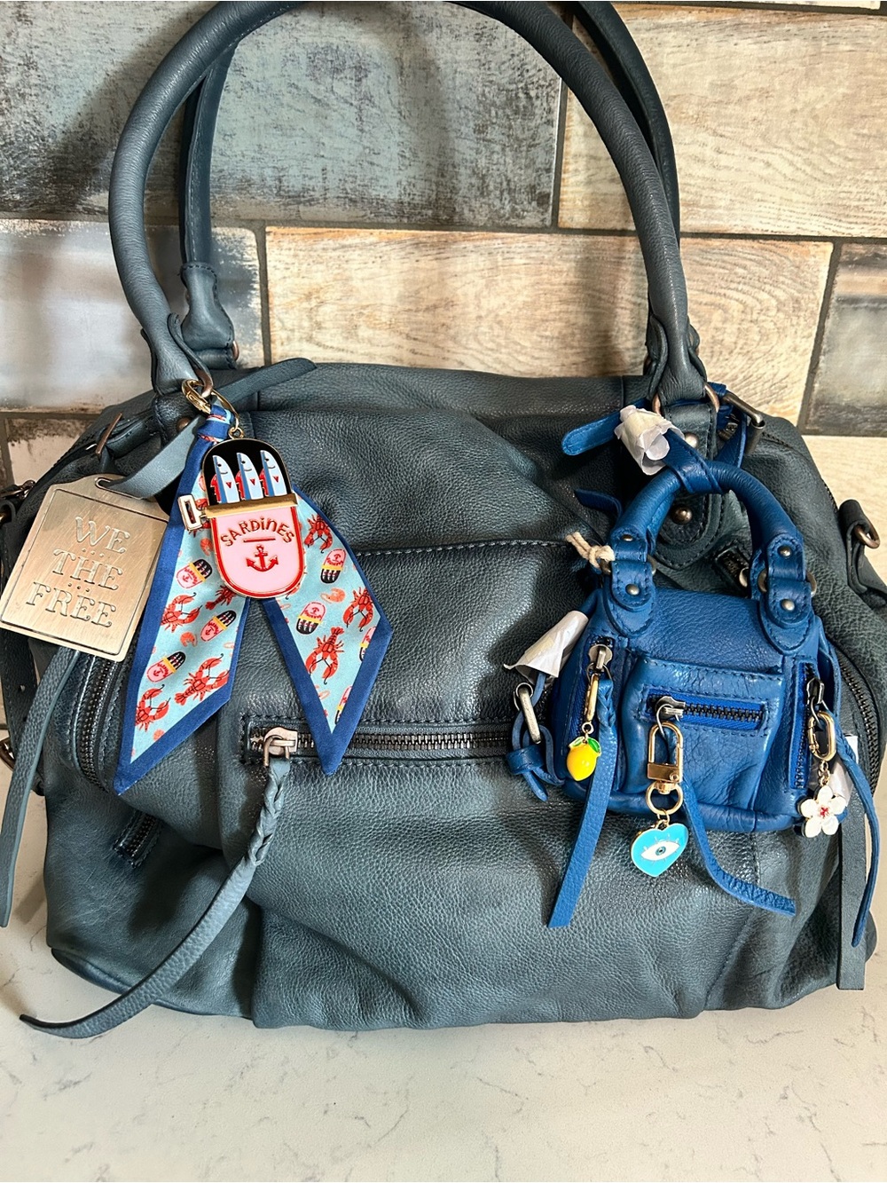 New FREE PEOPLE We The Free Micro Emerson Bag Charm Bundle / Santorini Blue - Picture 2 of 8